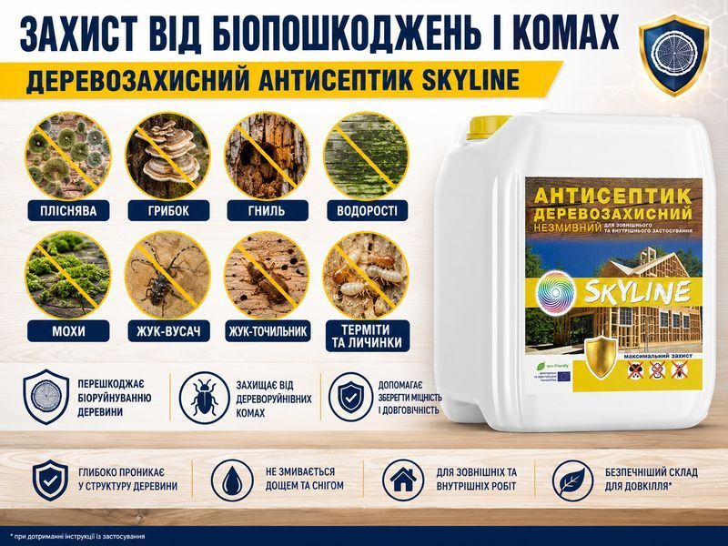 Антисептик біозахист що не змивається для обробки деревини SkyLine 1л ANT-S-1 фото