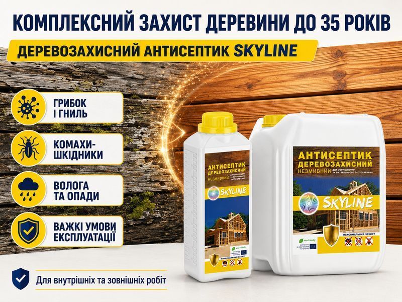 Антисептик біозахист що не змивається для обробки деревини SkyLine 1л ANT-S-1 фото