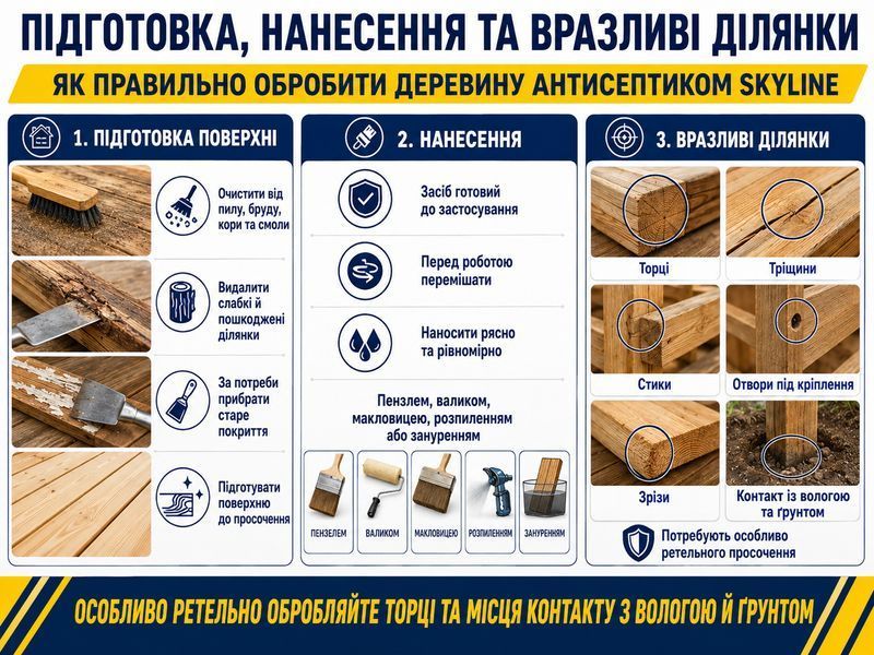 Антисептик біозахист що не змивається для обробки деревини SkyLine 1л ANT-S-1 фото