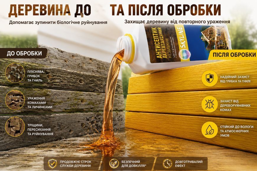 Антисептик біозахист що не змивається для обробки деревини SkyLine 1л ANT-S-1 фото