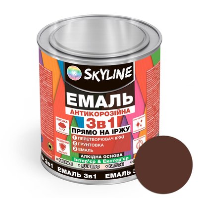 Емаль алкідна 3 в 1 по іржі антикорозійна «Skyline» Червоно-коричневий 0.9 кг ALKEMKK-S-09 фото
