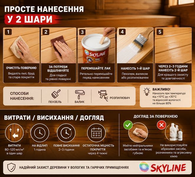 Лак Для Сауни акриловий SkyLine Напівматовий 0.75 л 2827024091 фото