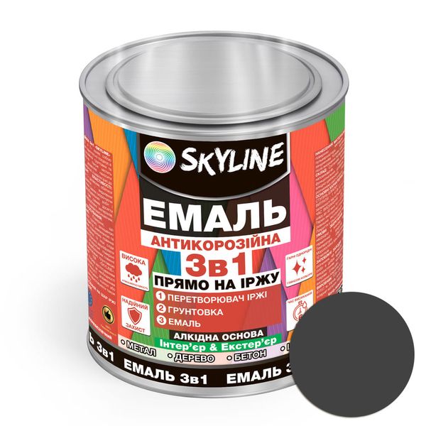 Емаль алкідна 3 в 1 по іржі антикорозійна «Skyline» Темно-сірий 2.5 кг ALKEMTS-S-25 фото