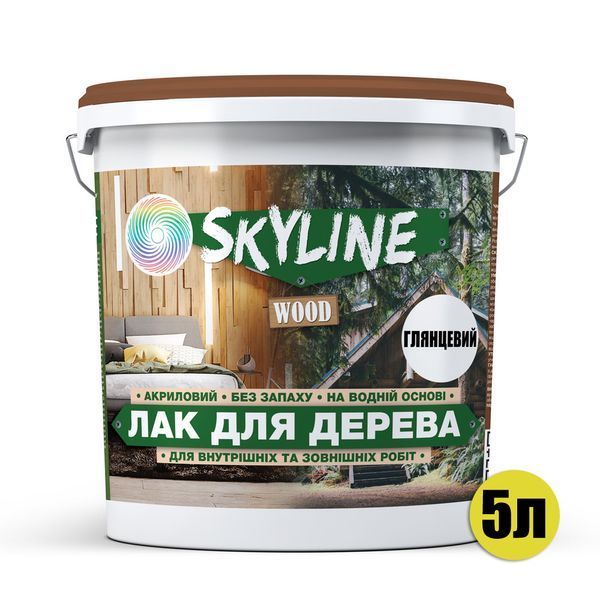 Лак для дерева акриловий Skyline Wood Прозорий Глянцевий 5л LDG-S-5 фото