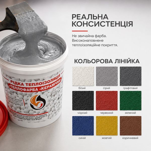 Рідка теплоізоляція для утеплення будь-яких поверхонь Теплофарба Керамічна ГРАФІТОВА 1л 2813089432 фото