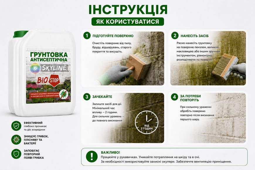 Антисептическая противогрибковая грунтовка Биостоп SkyLine 2л GBIO-S-2 фото