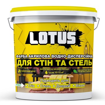 Фарба акрилова водно-дисперсійна Для стін та стель LOTUS 1 л KSIP-L-1 фото