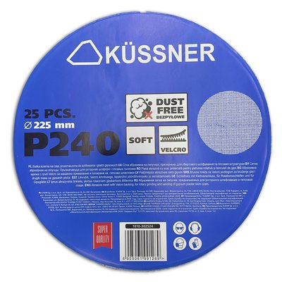 Диск абразивна сітка на липучці Kussner Soft «240», діаметр 225 мм, уп. 25 шт. 1010-302524 фото