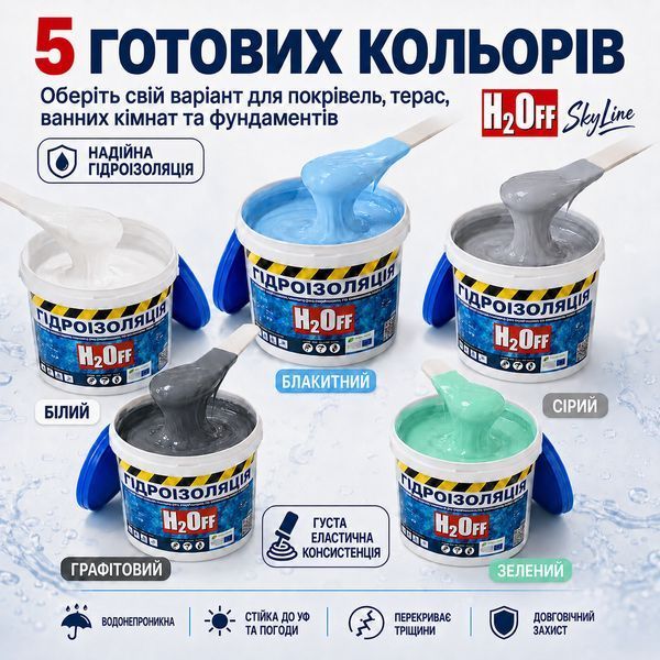 Гідроізоляція універсальна акрилова фарба мастика H2Off Графітова 1,2 кг 2685817423 фото