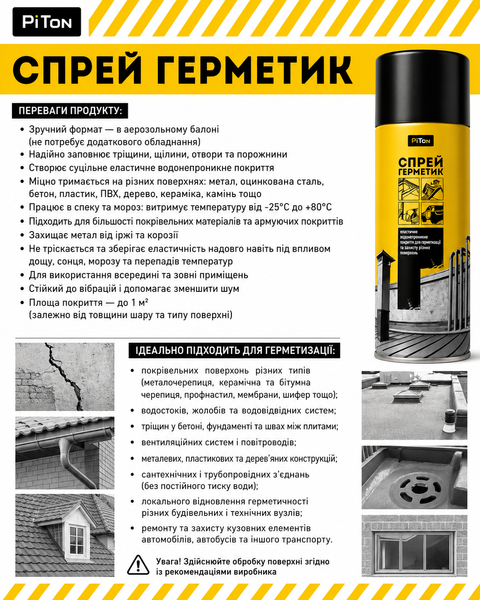 Спрей Герметик Аэрозольный PiTon 400 мл 3107729492 фото